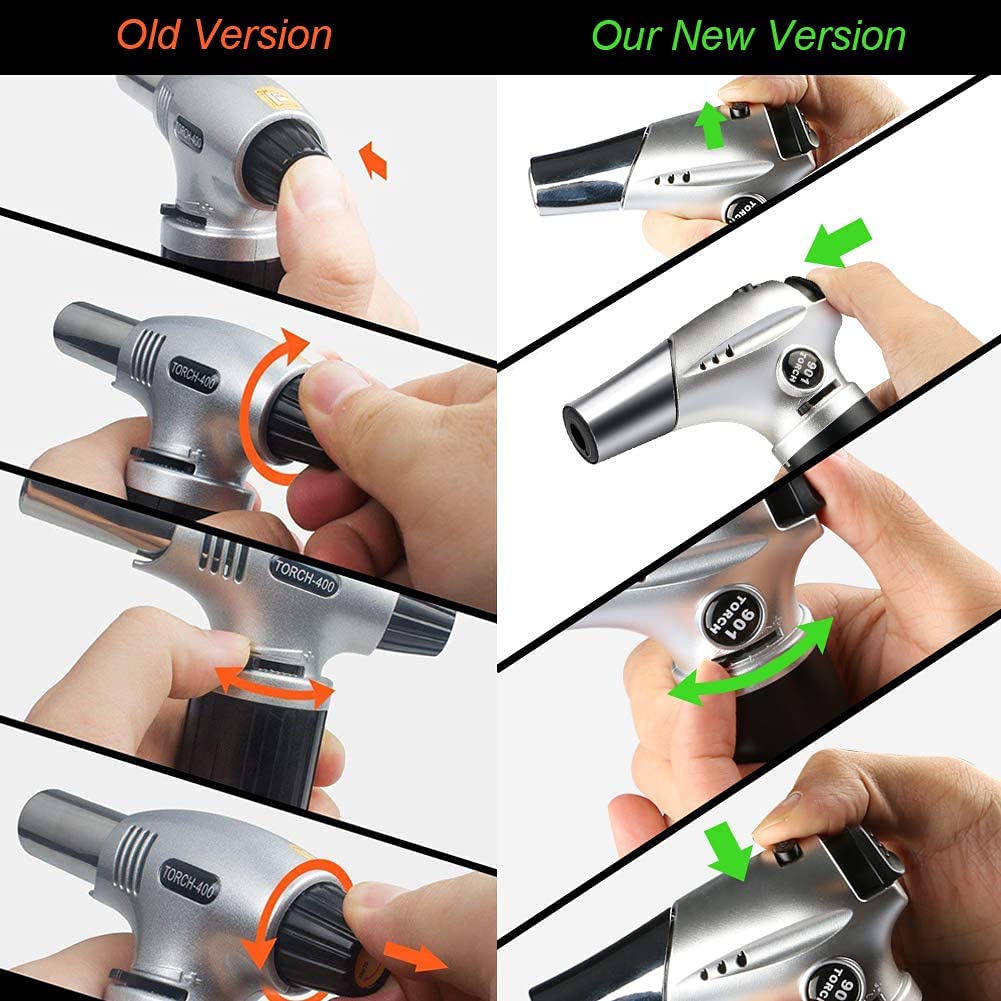 Blow Torch, Professional Kitchen Cooking Torch with Lock Adjustable Flame Refillable Mini Blow Torch Lighter for BBQ, Baking, Brulee Creme, Crafts and Soldering (Butane Gas Excluded) - CookCave