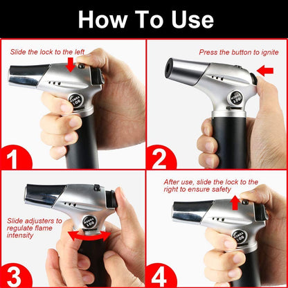 Blow Torch, Professional Kitchen Cooking Torch with Lock Adjustable Flame Refillable Mini Blow Torch Lighter for BBQ, Baking, Brulee Creme, Crafts and Soldering (Butane Gas Excluded) - CookCave