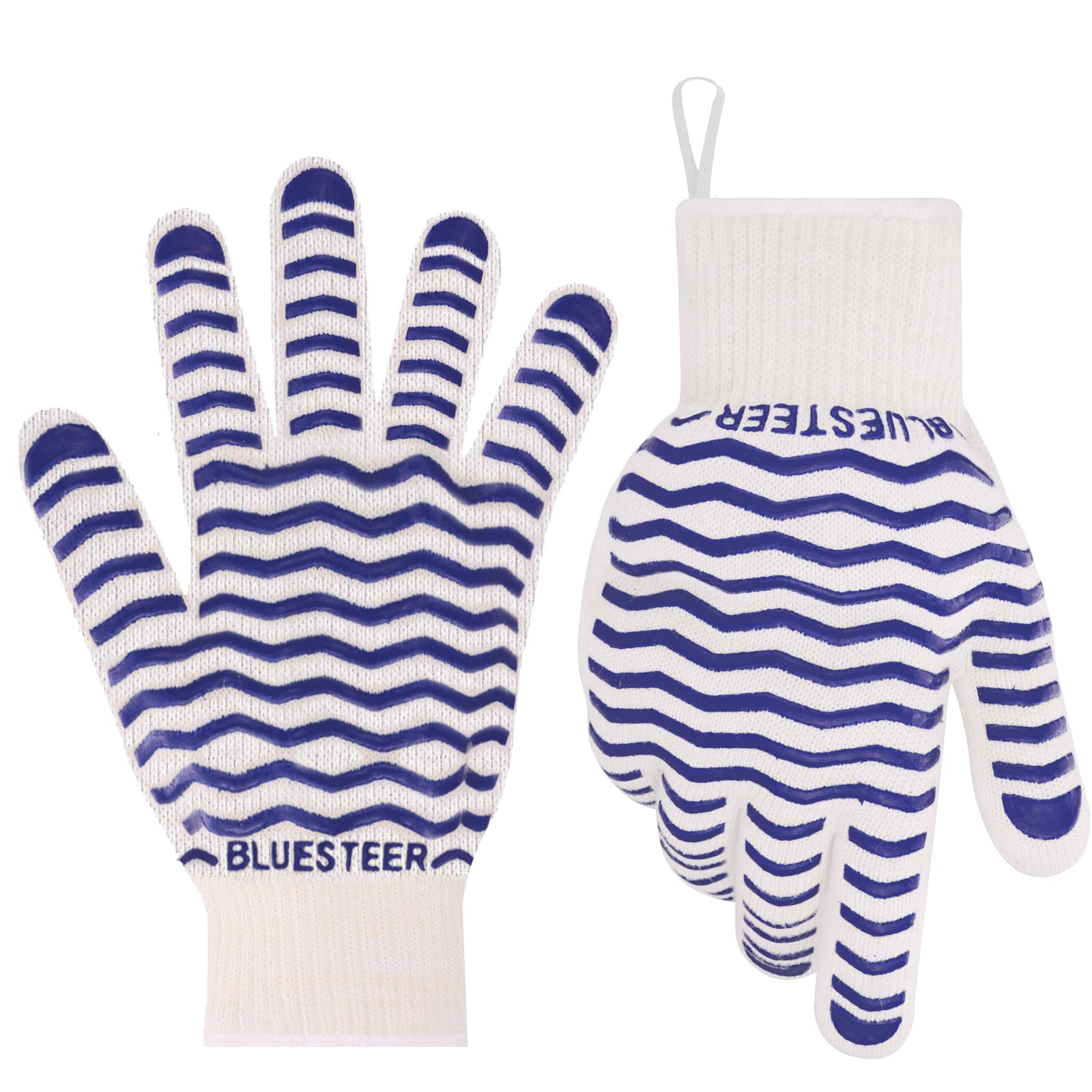 BLUESTEER Oven Gloves 932°F Heat Resistant Gloves Oven Mitts with Fingers Grill Gloves Heat Proof BBQ Gloves Silicone Grip Fireproof Gloves for Kitchen Cooking Grilling Baking - CookCave