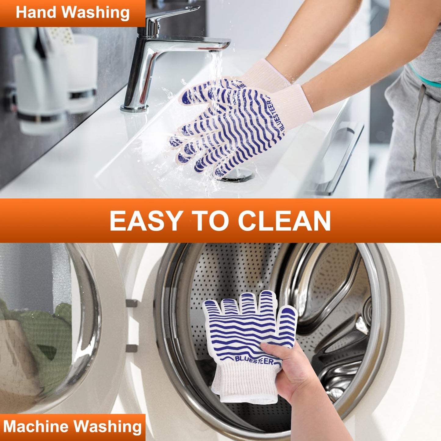 BLUESTEER Oven Gloves 932°F Heat Resistant Gloves Oven Mitts with Fingers Grill Gloves Heat Proof BBQ Gloves Silicone Grip Fireproof Gloves for Kitchen Cooking Grilling Baking - CookCave