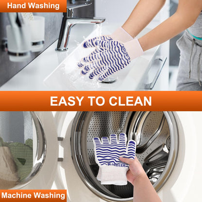 BLUESTEER Oven Gloves 932°F Heat Resistant Gloves Oven Mitts with Fingers Grill Gloves Heat Proof BBQ Gloves Silicone Grip Fireproof Gloves for Kitchen Cooking Grilling Baking - CookCave