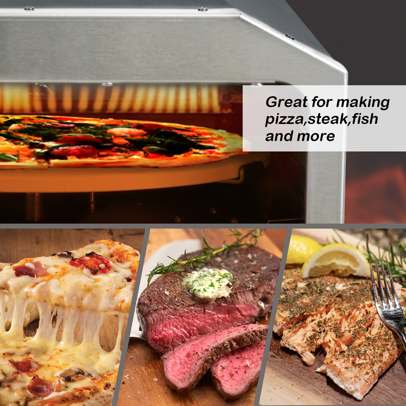 BNDHKR Outdoor Gas Pizza Oven Stainless Steel Portable Pizza Ovens with 12 Inch Pizza Stone Backyard Pizza Maker with Automatic Rotation System Ideal for Outdoor Kitchen and Party - CookCave