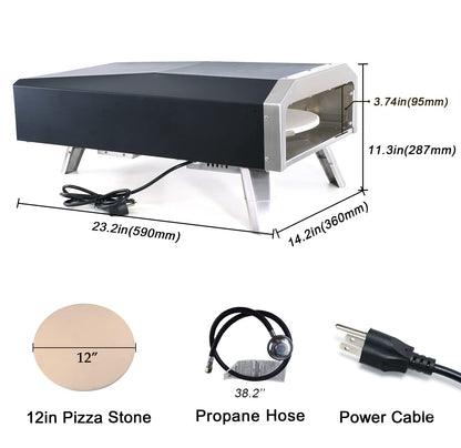 BNDHKR Outdoor Gas Pizza Oven Stainless Steel Portable Pizza Ovens with 12 Inch Pizza Stone Backyard Pizza Maker with Automatic Rotation System Ideal for Outdoor Kitchen and Party - CookCave