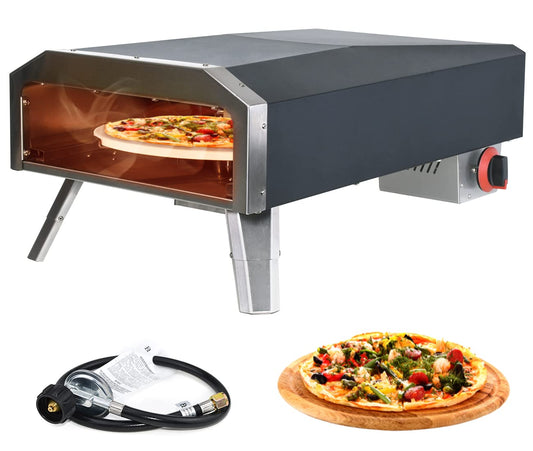 BNDHKR Outdoor Gas Pizza Oven Stainless Steel Portable Pizza Ovens with 12 Inch Pizza Stone Backyard Pizza Maker with Automatic Rotation System Ideal for Outdoor Kitchen and Party - CookCave