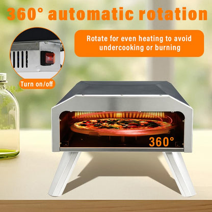BNDHKR Outdoor Gas Pizza Oven Stainless Steel Portable Pizza Ovens with 12 Inch Pizza Stone Backyard Pizza Maker with Automatic Rotation System Ideal for Outdoor Kitchen and Party - CookCave