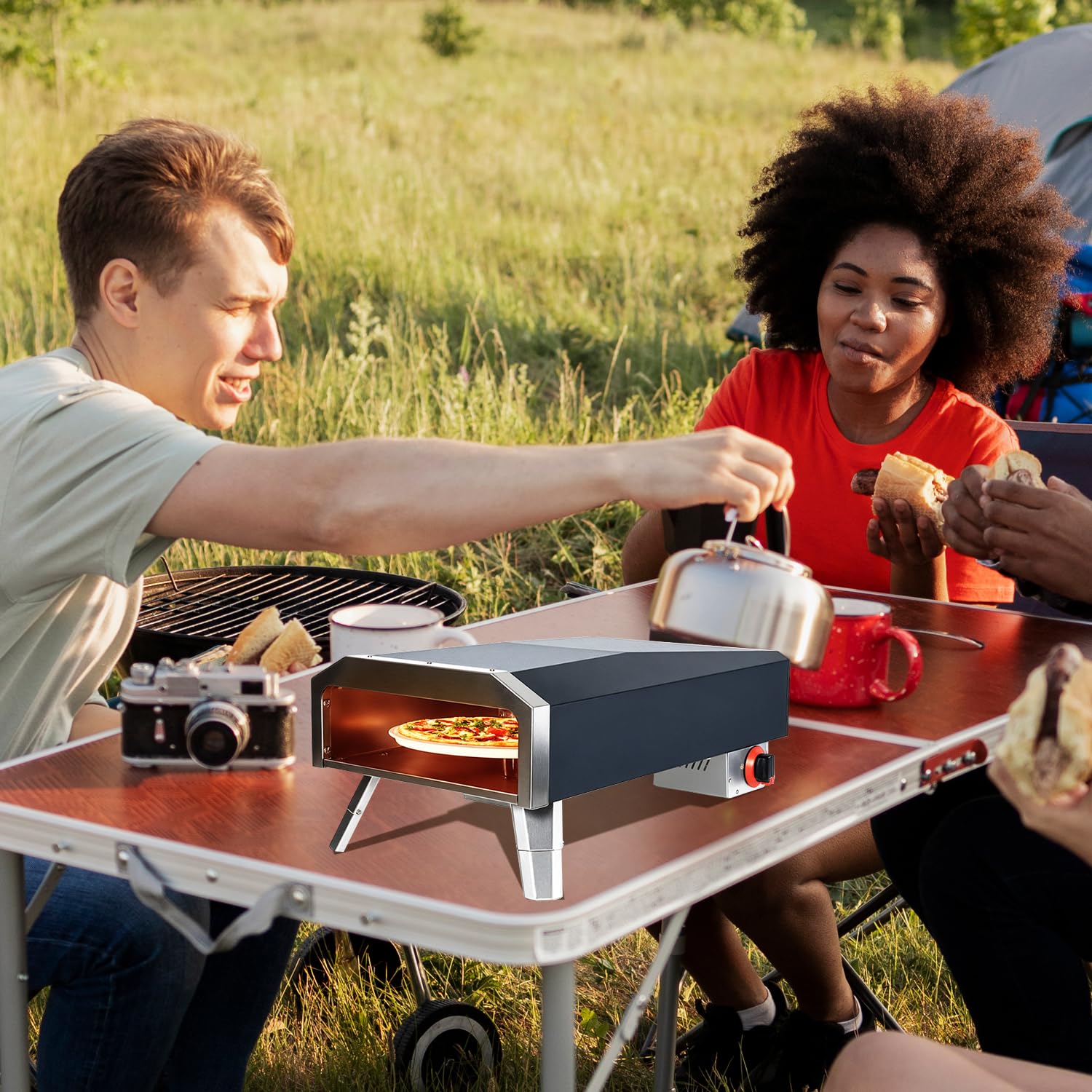 BNDHKR Outdoor Gas Pizza Oven Stainless Steel Portable Pizza Ovens with 12 Inch Pizza Stone Backyard Pizza Maker with Automatic Rotation System Ideal for Outdoor Kitchen and Party - CookCave