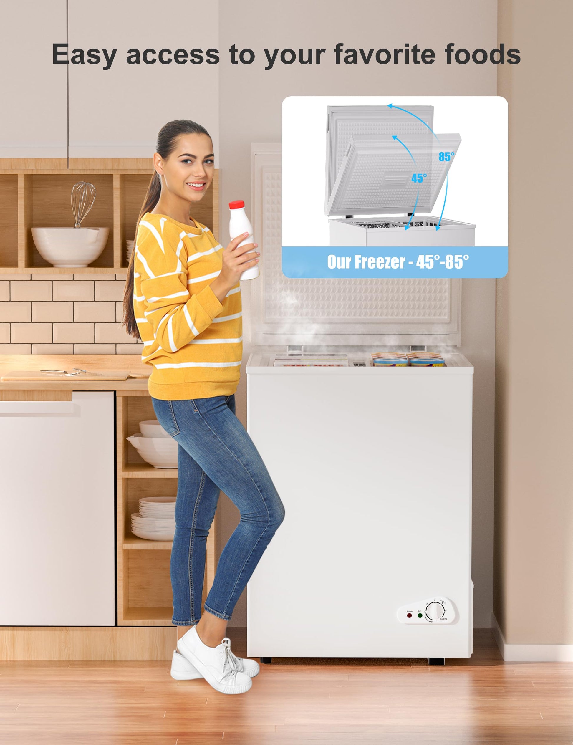 Bodacious Ultra Quiet Deep Freezer - 5.0 Cu Ft Compact Chest Freezer with Fast Freeze Performance, Low Power Consumption, Ideal for Home, Restaurant, and Small Shops - CookCave