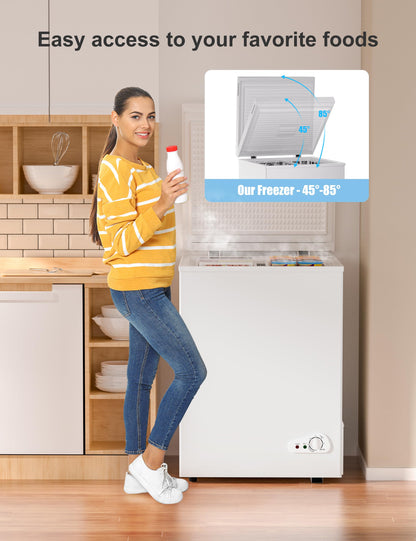 Bodacious Ultra Quiet Deep Freezer - 5.0 Cu Ft Compact Chest Freezer with Fast Freeze Performance, Low Power Consumption, Ideal for Home, Restaurant, and Small Shops - CookCave