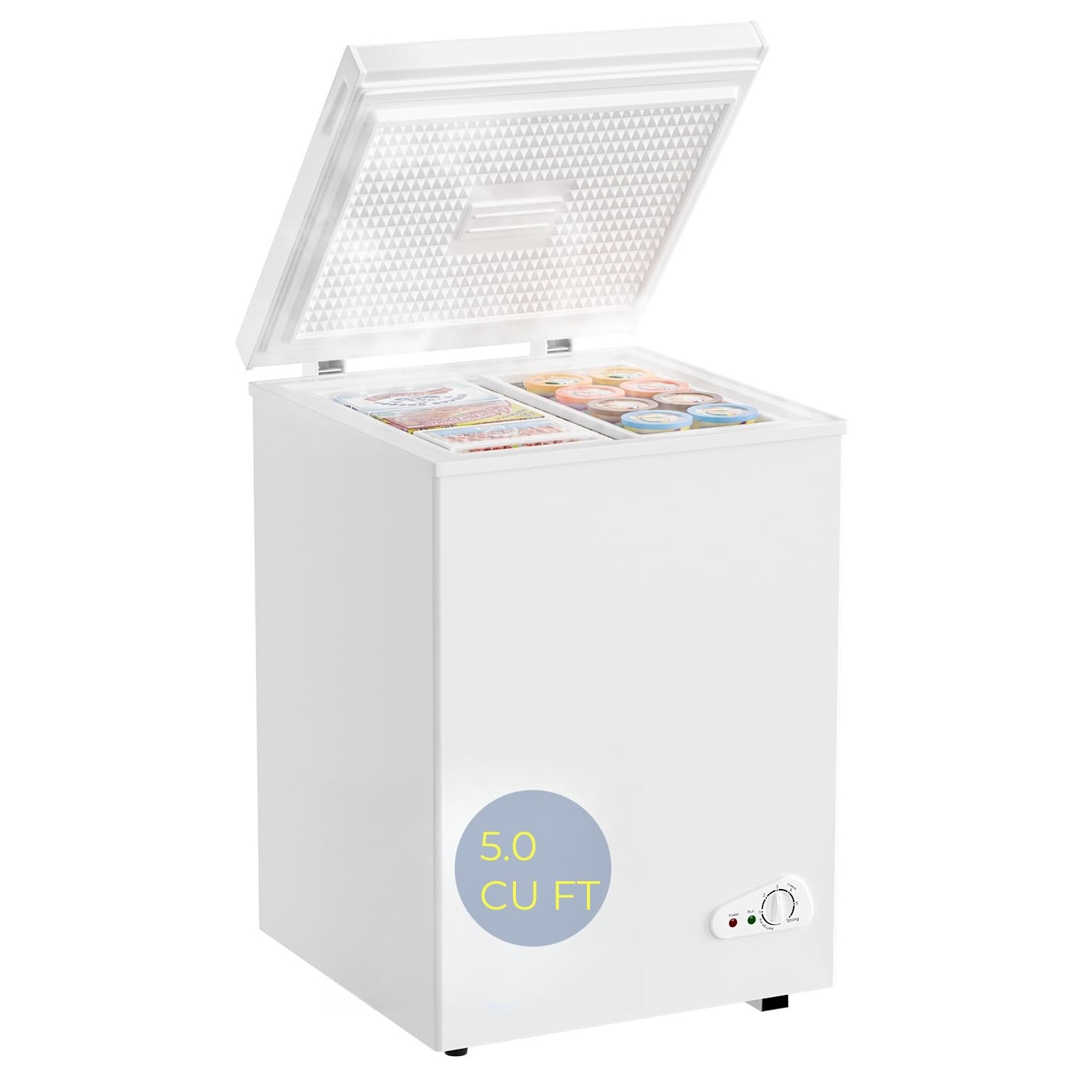 Bodacious Ultra Quiet Deep Freezer - 5.0 Cu Ft Compact Chest Freezer with Fast Freeze Performance, Low Power Consumption, Ideal for Home, Restaurant, and Small Shops - CookCave