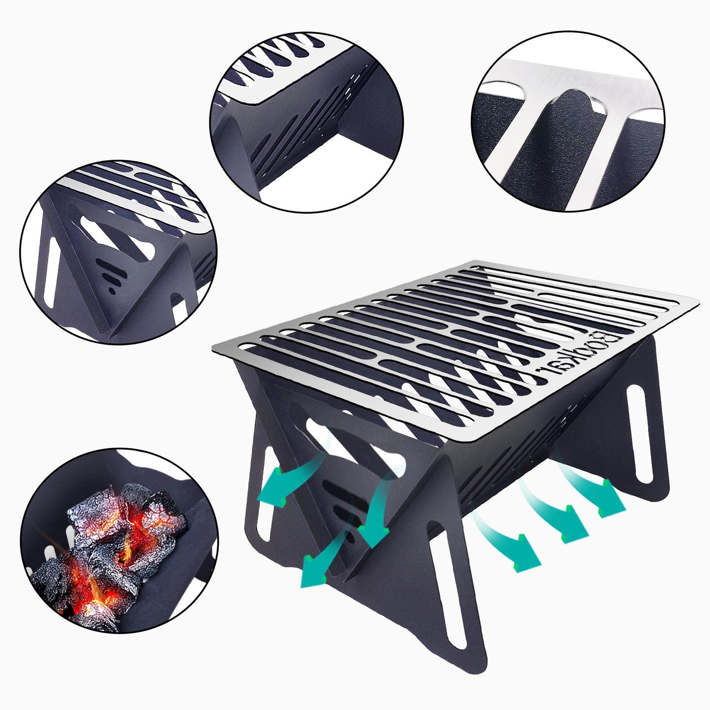 Bodkar Charcoal Grill, Portable BBQ Smoker - Lightweight Tabletop Outdoor Grill for Camping, Picnics, Garden, Beach Parties - 6"*4.6"*4.9 - CookCave
