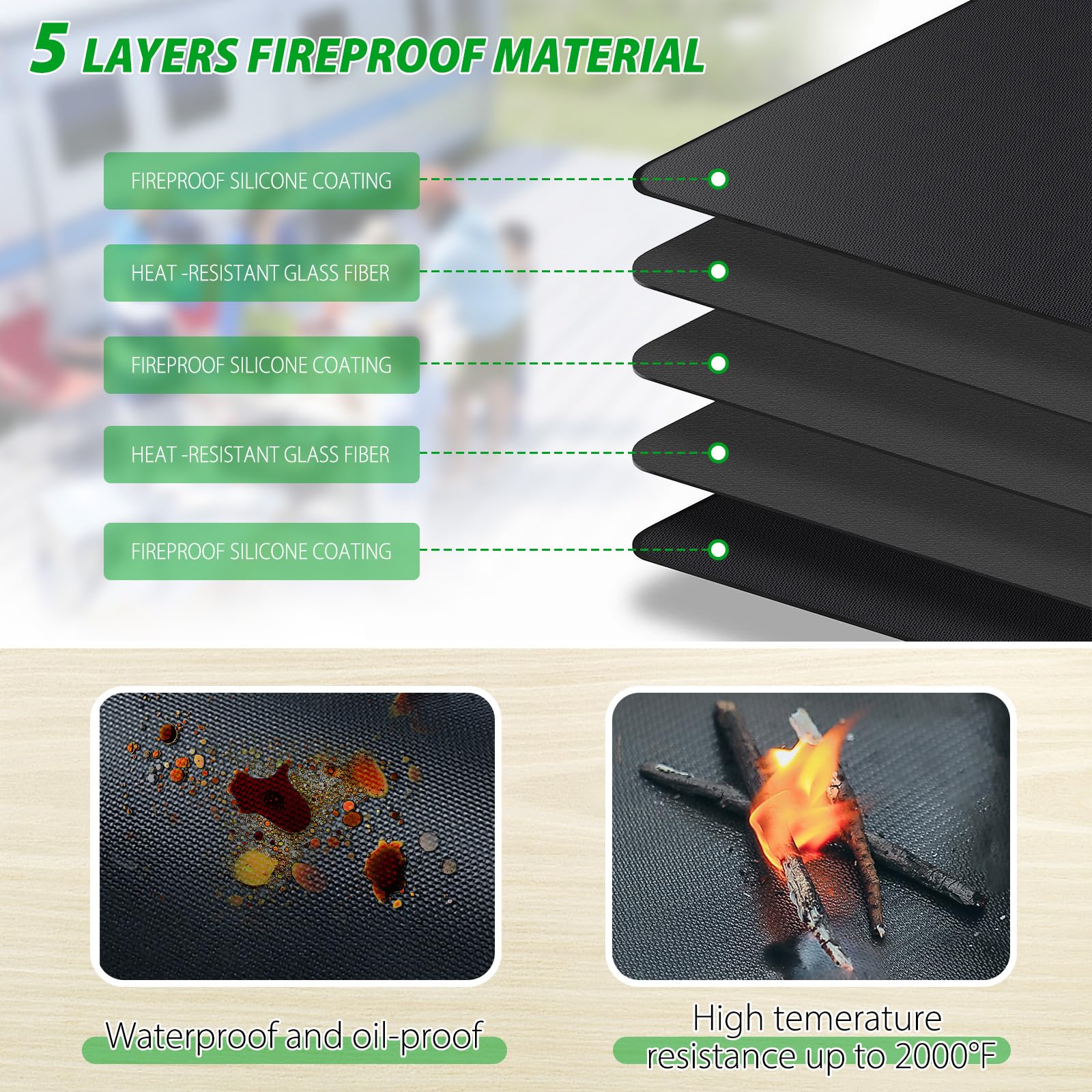 Boribim Under Grill Mat for Outdoor Grill, 24 x 31 Inchs Heat Resistant Grill Mat for Countertop, Fire Pit Mat, Double-Sided Fireproof Grill Pad, Oil-Proof Waterproof BBQ Protector for Table (1.2mm) - CookCave