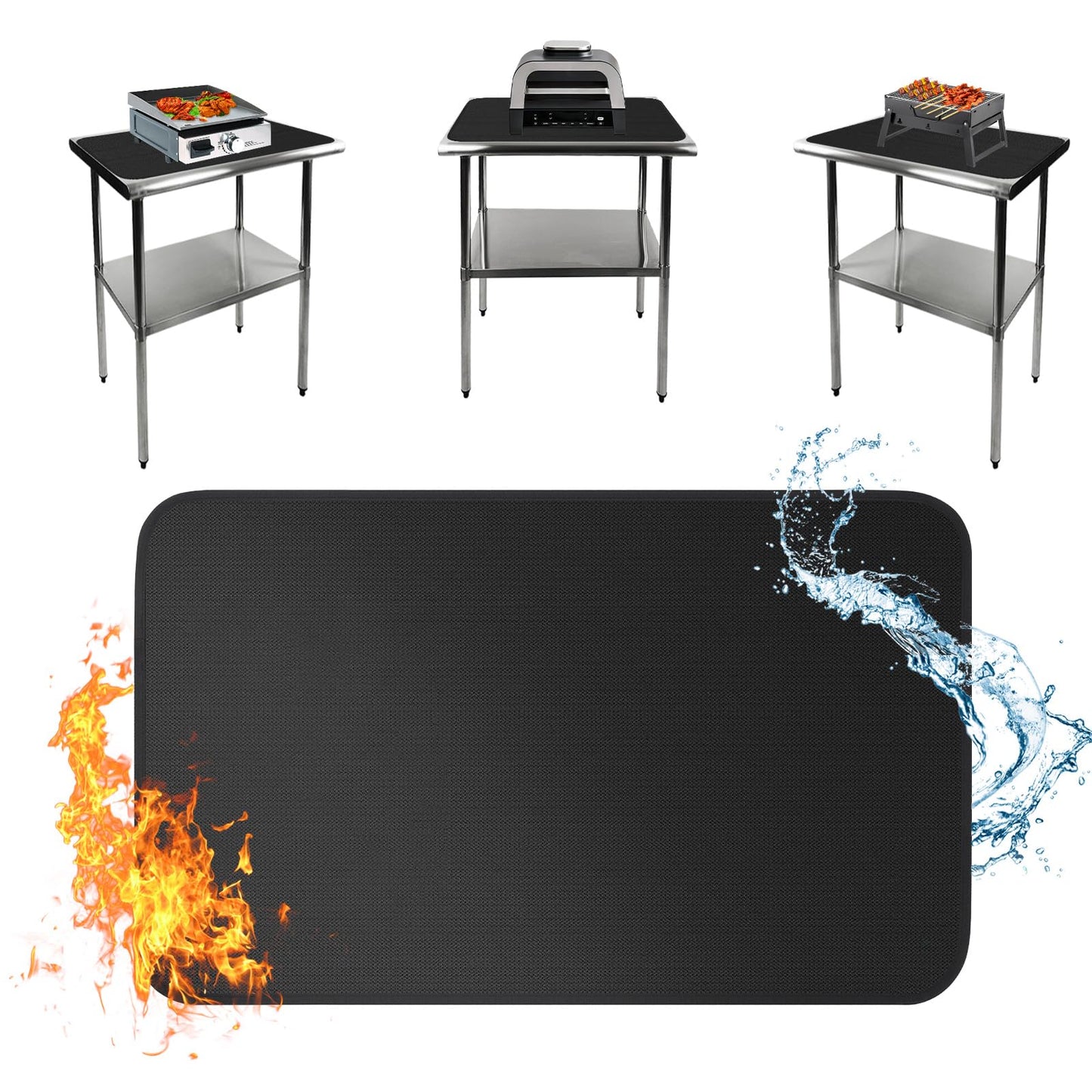 Boribim Under Grill Mat for Outdoor Grill, 24 x 31 Inchs Heat Resistant Grill Mat for Countertop, Fire Pit Mat, Double-Sided Fireproof Grill Pad, Oil-Proof Waterproof BBQ Protector for Table (1.2mm) - CookCave