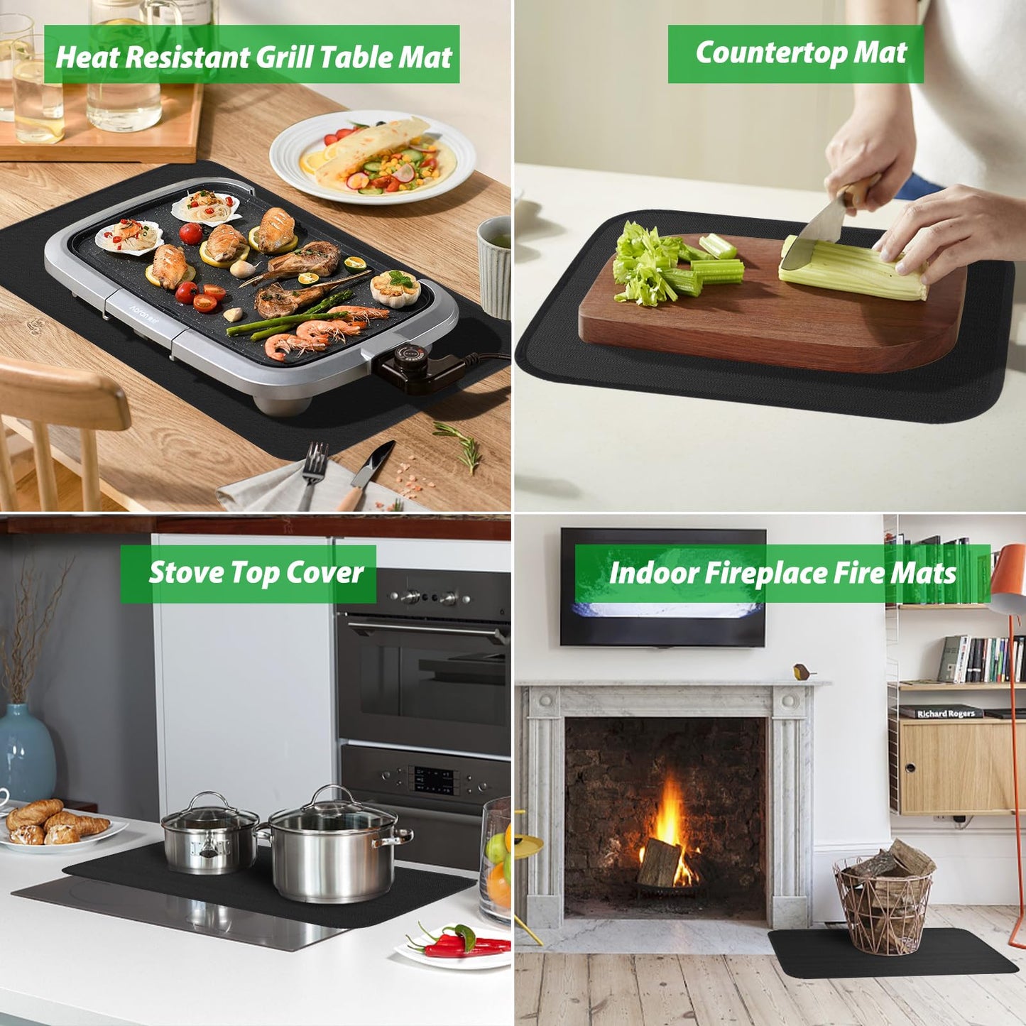 Boribim Under Grill Mat for Outdoor Grill, 24 x 31 Inchs Heat Resistant Grill Mat for Countertop, Fire Pit Mat, Double-Sided Fireproof Grill Pad, Oil-Proof Waterproof BBQ Protector for Table (1.2mm) - CookCave