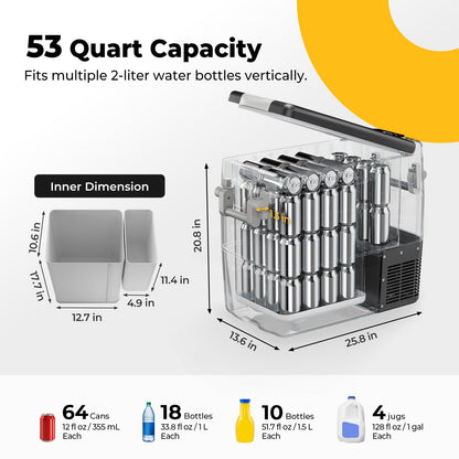 BougeRV 12V Portable Refrigerator Fridge Freezer Portable Car Fridge 53 Quart Electric Cooler12V/24V DC 110~240 V AC for RV Truck Jeep Pickup SUV Van Boat Camping Tailgating Road Trip Outdoor Travel - CookCave