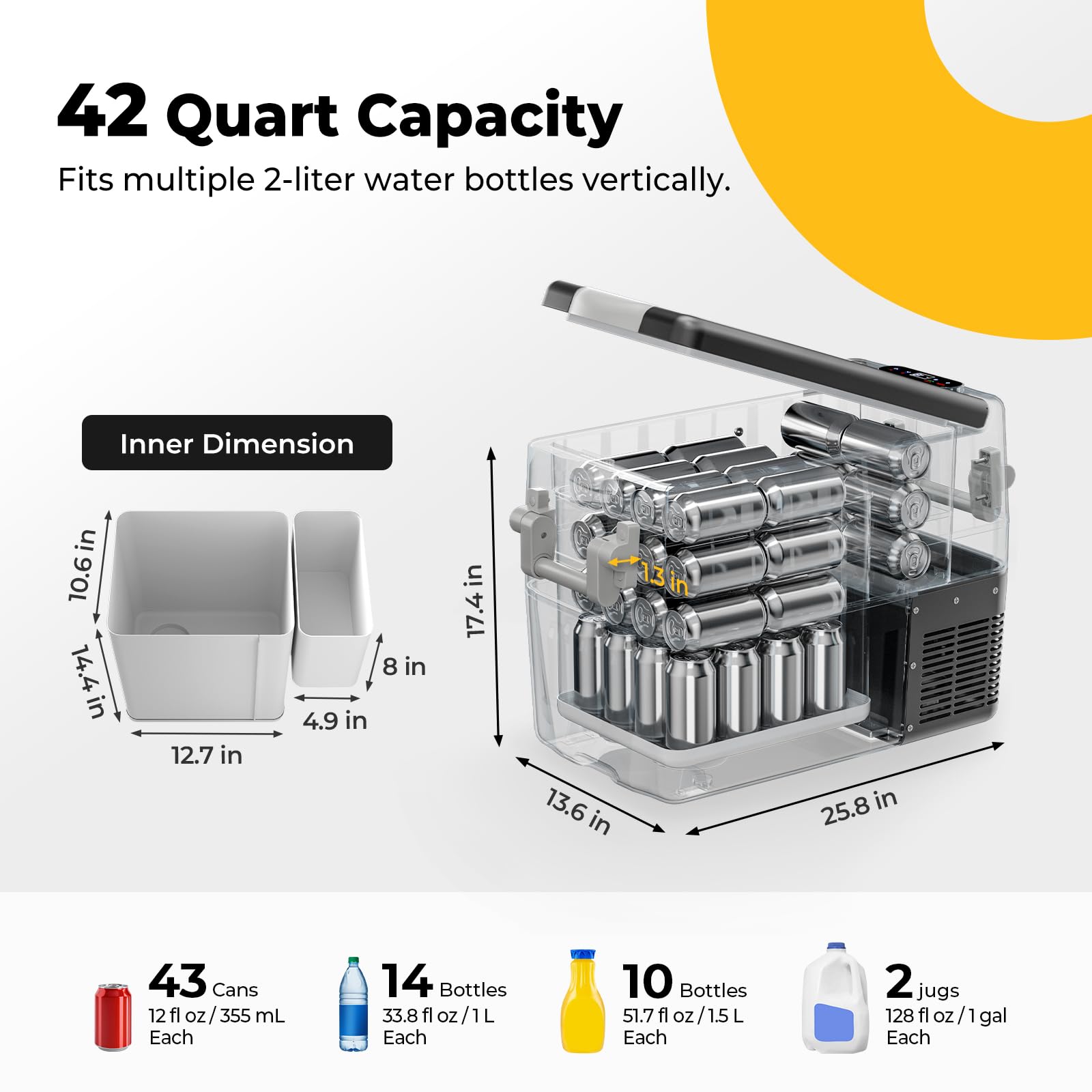 BougeRV 12V Refrigerator Fridge Freezer Portable Car Fridge 42 Quart Electric Cooler 12V/24V DC 110~240V AC for RV Camper Truck Jeep Pickup SUV Van Boat Camping Tailgating Road Trip Outdoor Travel - CookCave