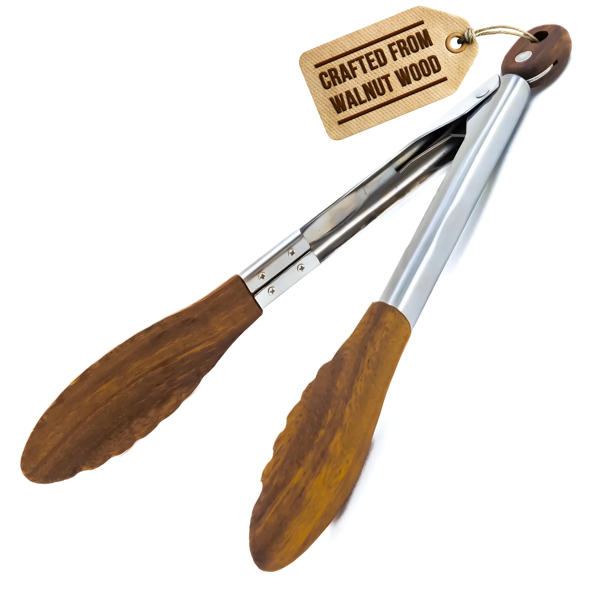 Boxiki Kitchen Tongs for Cooking with Wooden Tips - Nonstick Cooking Tongs & Salad Tongs for Serving Food, Grilling, Cooking, BBQ and Tossing Salad - Made of Natural Walnut Wood, Size 12-inch - CookCave