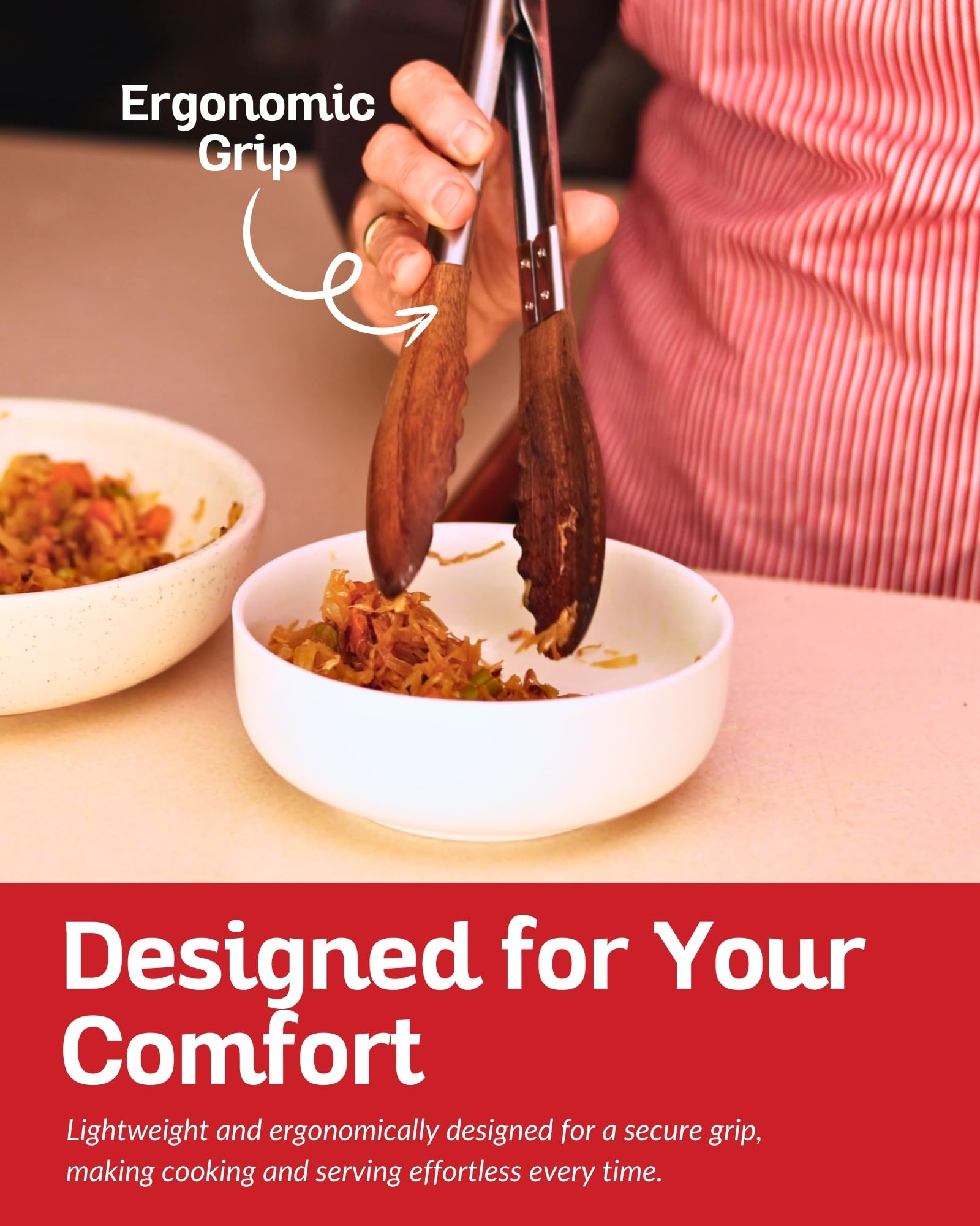 Boxiki Kitchen Tongs for Cooking with Wooden Tips - Nonstick Cooking Tongs & Salad Tongs for Serving Food, Grilling, Cooking, BBQ and Tossing Salad - Made of Natural Walnut Wood, Size 12-inch - CookCave