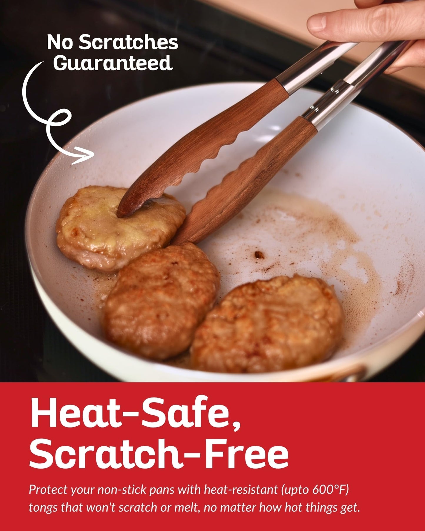 Boxiki Kitchen Tongs for Cooking with Wooden Tips - Nonstick Cooking Tongs & Salad Tongs for Serving Food, Grilling, Cooking, BBQ and Tossing Salad - Made of Natural Walnut Wood, Size 12-inch - CookCave