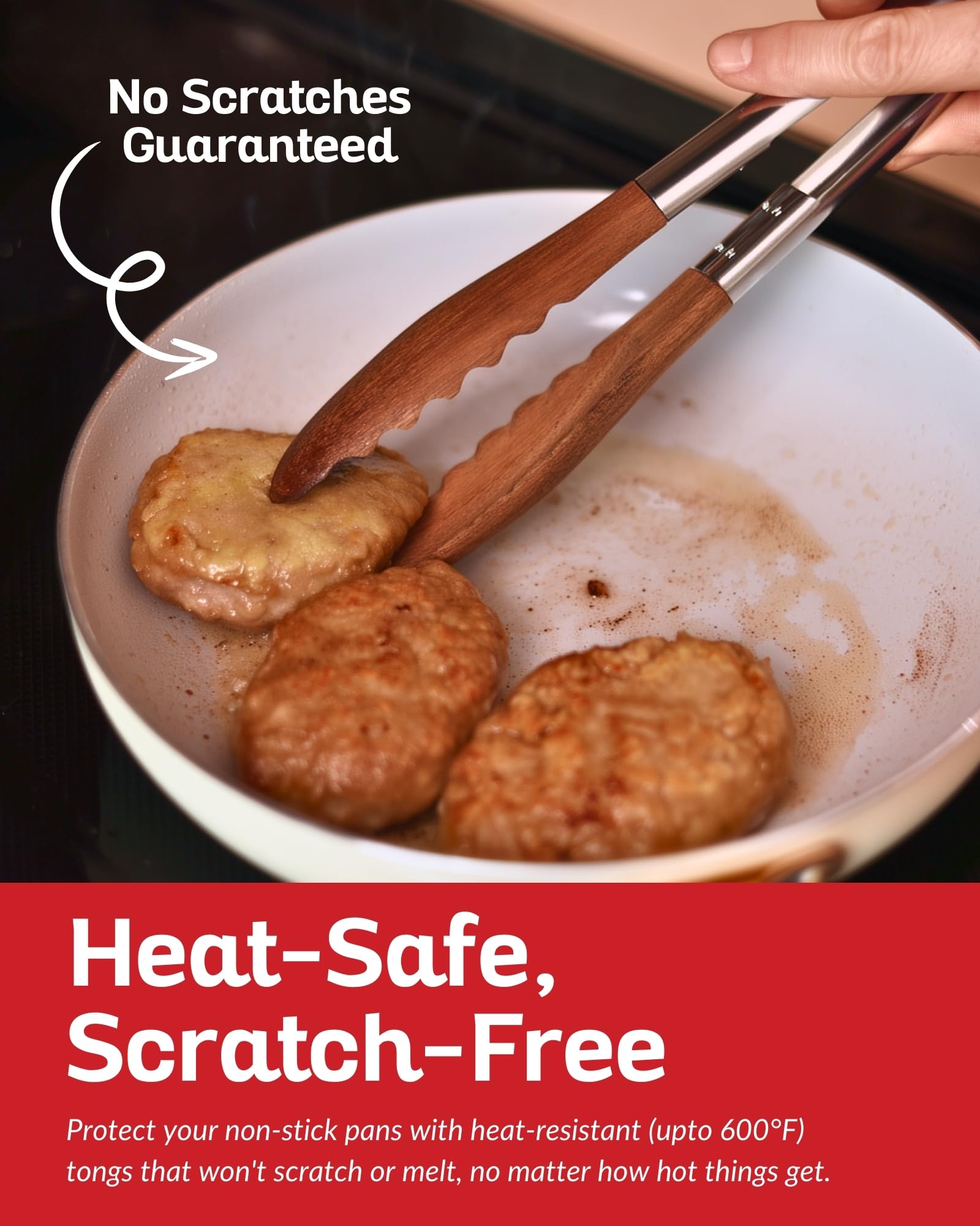 Boxiki Kitchen Tongs for Cooking with Wooden Tips - Nonstick Cooking Tongs & Salad Tongs for Serving Food, Grilling, Cooking, BBQ and Tossing Salad - Made of Natural Walnut Wood, Size 12-inch - CookCave