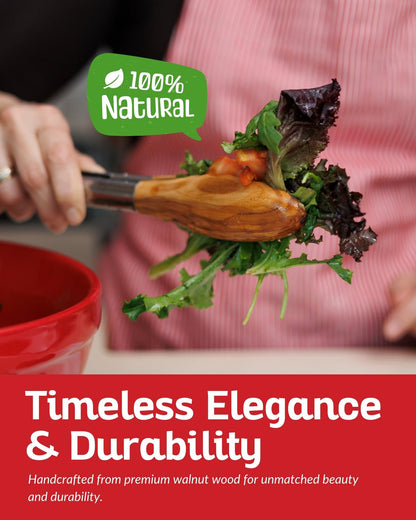 Boxiki Kitchen Tongs for Cooking with Wooden Tips - Nonstick Cooking Tongs & Salad Tongs for Serving Food, Grilling, Cooking, BBQ and Tossing Salad - Made of Natural Walnut Wood, Size 12-inch - CookCave