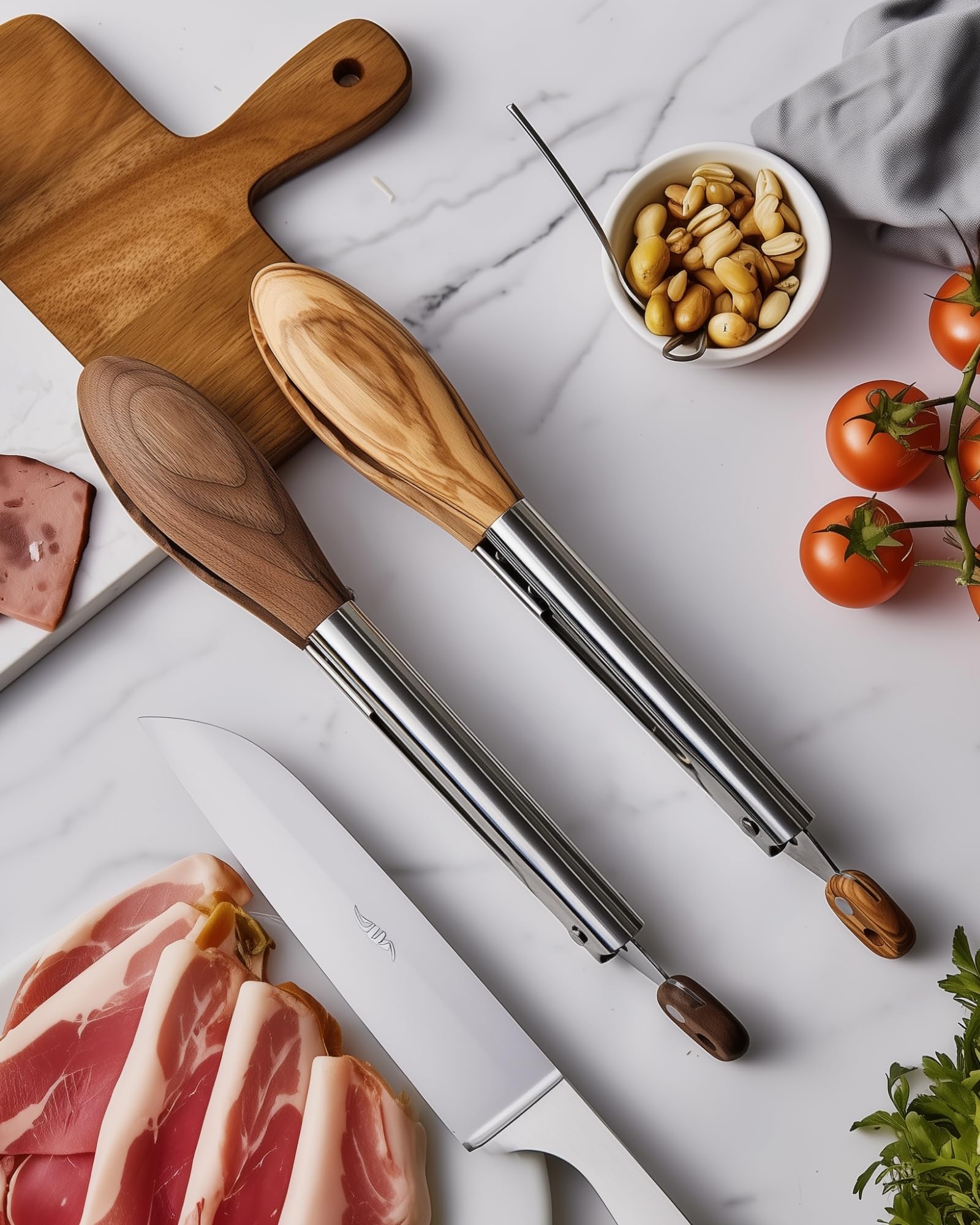 Boxiki Kitchen Tongs for Cooking with Wooden Tips - Nonstick Cooking Tongs & Salad Tongs for Serving Food, Grilling, Cooking, BBQ and Tossing Salad - Made of Natural Walnut Wood, Size 12-inch - CookCave