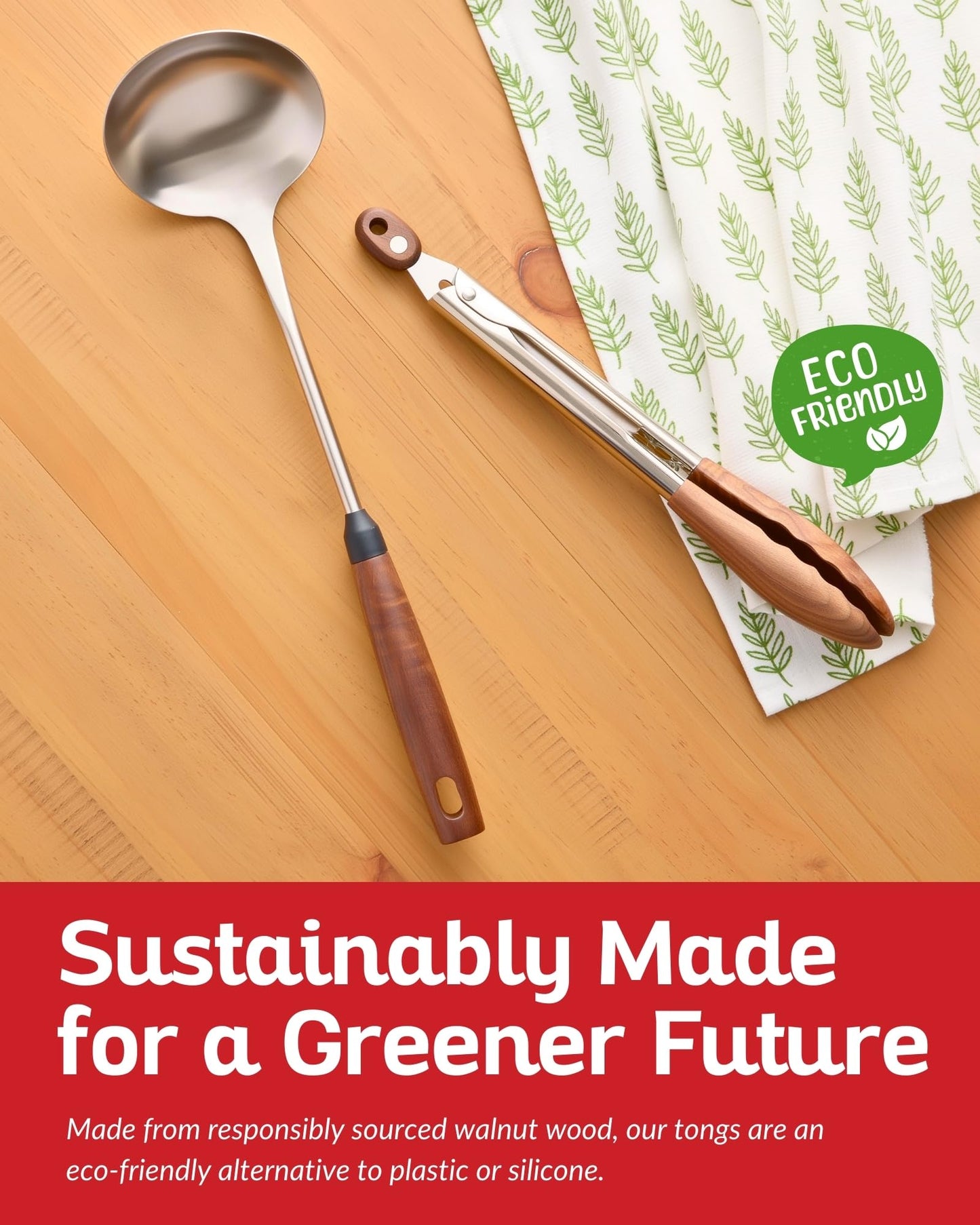 Boxiki Kitchen Tongs for Cooking with Wooden Tips - Nonstick Cooking Tongs & Salad Tongs for Serving Food, Grilling, Cooking, BBQ and Tossing Salad - Made of Natural Walnut Wood, Size 12-inch - CookCave