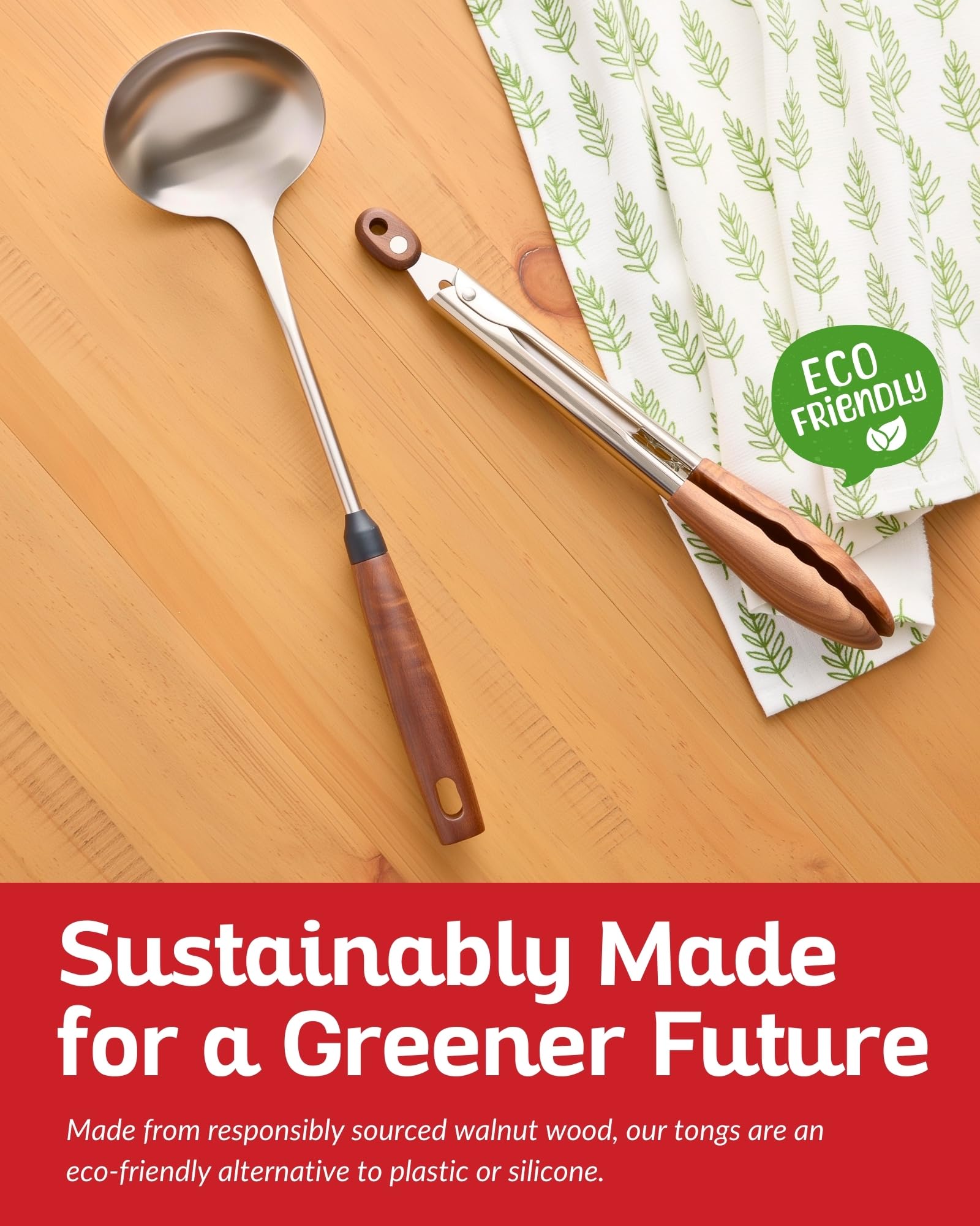 Boxiki Kitchen Tongs for Cooking with Wooden Tips - Nonstick Cooking Tongs & Salad Tongs for Serving Food, Grilling, Cooking, BBQ and Tossing Salad - Made of Natural Walnut Wood, Size 12-inch - CookCave