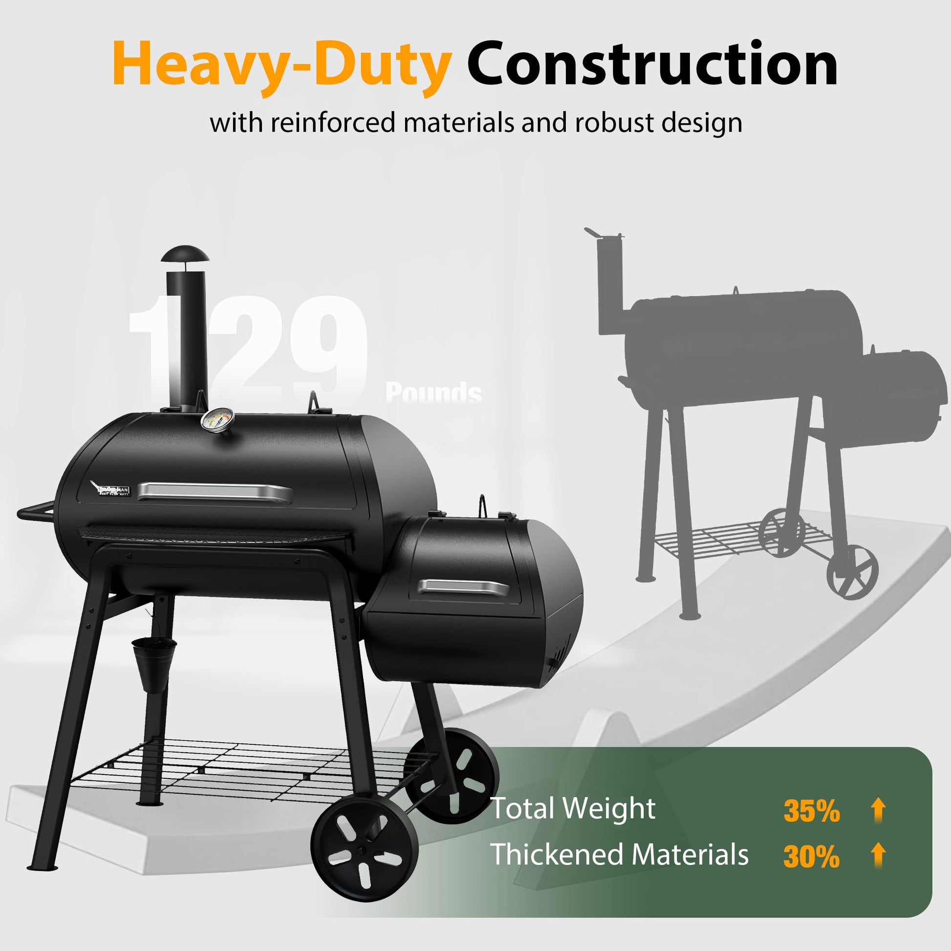 Brand-Man Charcoal Offset Smoker Grill, Heavy-Duty 18'' Barrel BBQ Grill Smoker Combo with Side Fire Box for Outdoor Patio and Backyard Cooking - CookCave