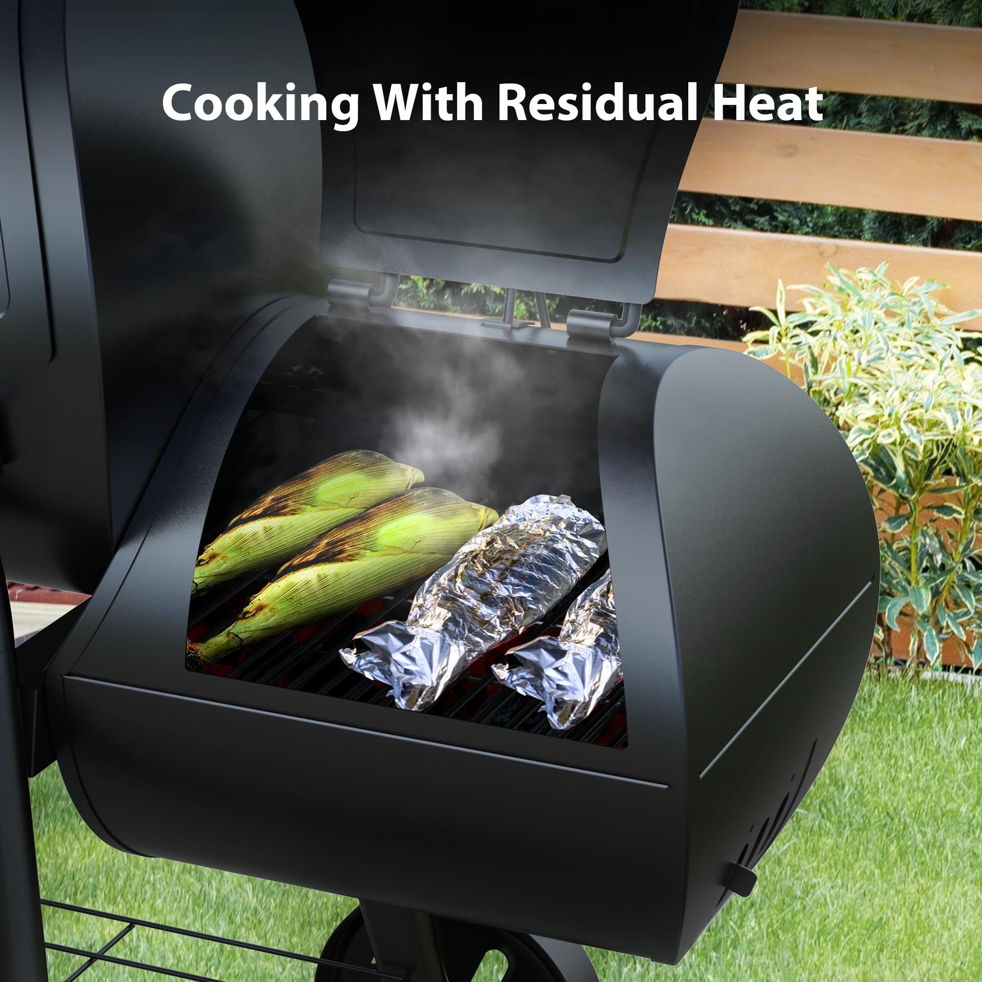 Brand-Man Charcoal Offset Smoker Grill, Heavy-Duty 18'' Barrel BBQ Grill Smoker Combo with Side Fire Box for Outdoor Patio and Backyard Cooking - CookCave