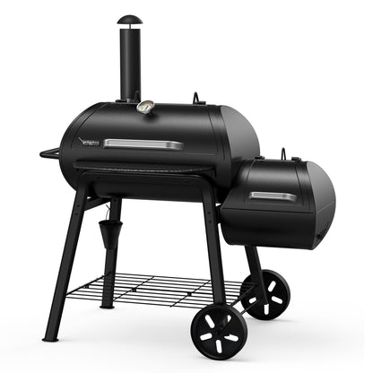 Brand-Man Charcoal Offset Smoker Grill, Heavy-Duty 18'' Barrel BBQ Grill Smoker Combo with Side Fire Box for Outdoor Patio and Backyard Cooking - CookCave