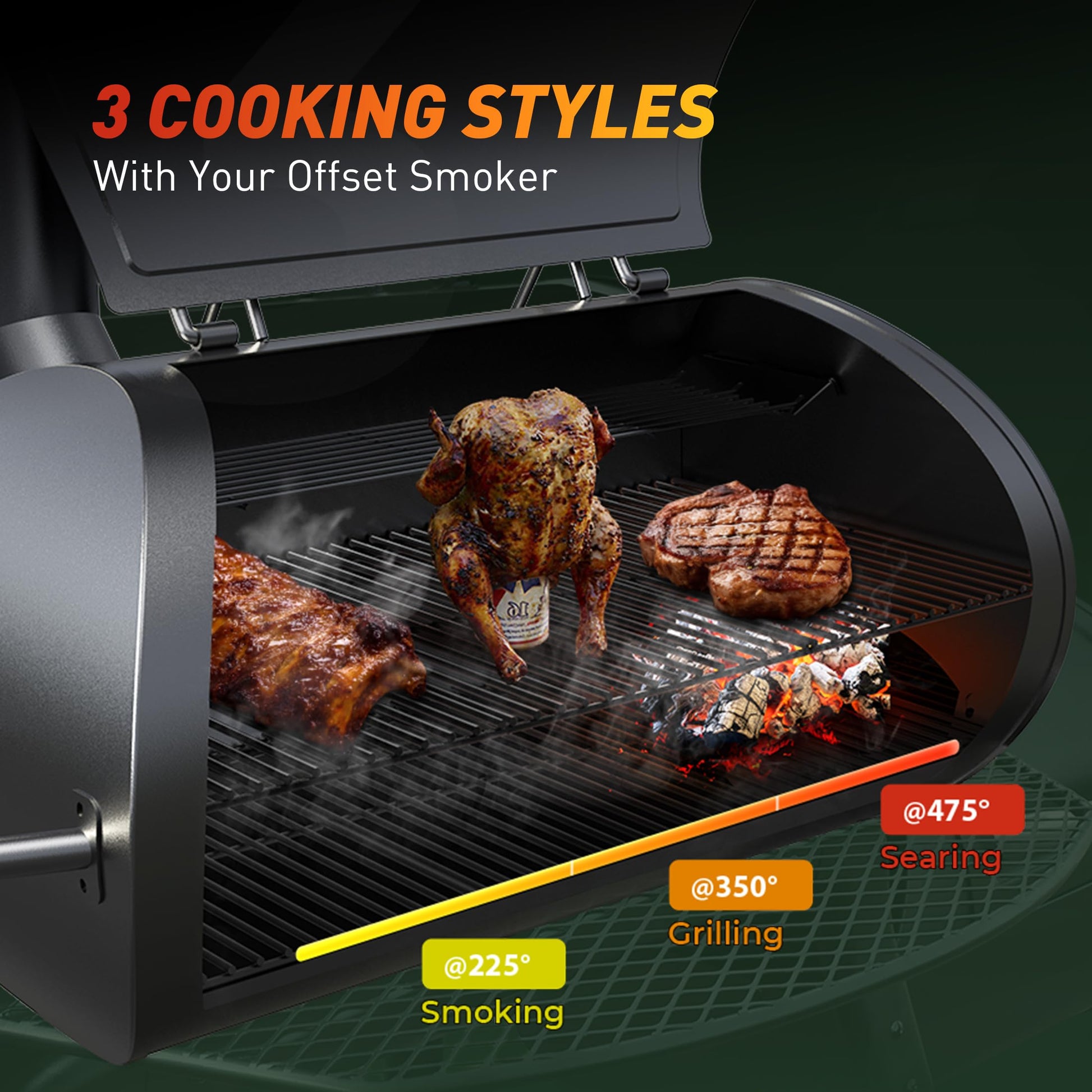 Brand-Man Charcoal Offset Smoker Grill, Heavy-Duty 18'' Barrel BBQ Grill Smoker Combo with Side Fire Box for Outdoor Patio and Backyard Cooking - CookCave