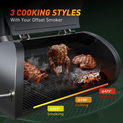 Brand-Man Charcoal Offset Smoker Grill, Heavy-Duty 18'' Barrel BBQ Grill Smoker Combo with Side Fire Box for Outdoor Patio and Backyard Cooking - CookCave