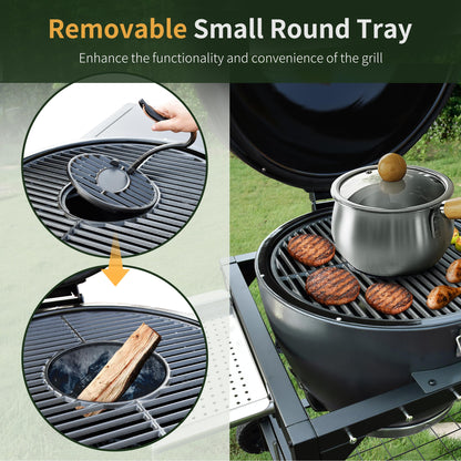 Brand-Man RODEO Steel Kamado Charcoal Grill & Smoker - 22" Cast Iron Grates, Grilling Basket, Large Prep Table Cart, Ideal for Outdoor Cooking - CookCave