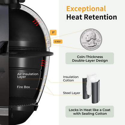 Brand-Man RODEO Steel Kamado Charcoal Grill & Smoker - 22" Cast Iron Grates, Grilling Basket, Large Prep Table Cart, Ideal for Outdoor Cooking - CookCave