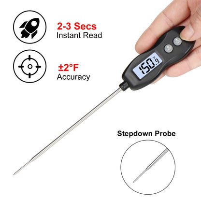 BRAPILOT Digital Meat Thermometer Backlight,Waterproof Instant Read Food Thermometer for Cooking Grilling BBQ Baking Liquids Beef Turkey (Black) - CookCave