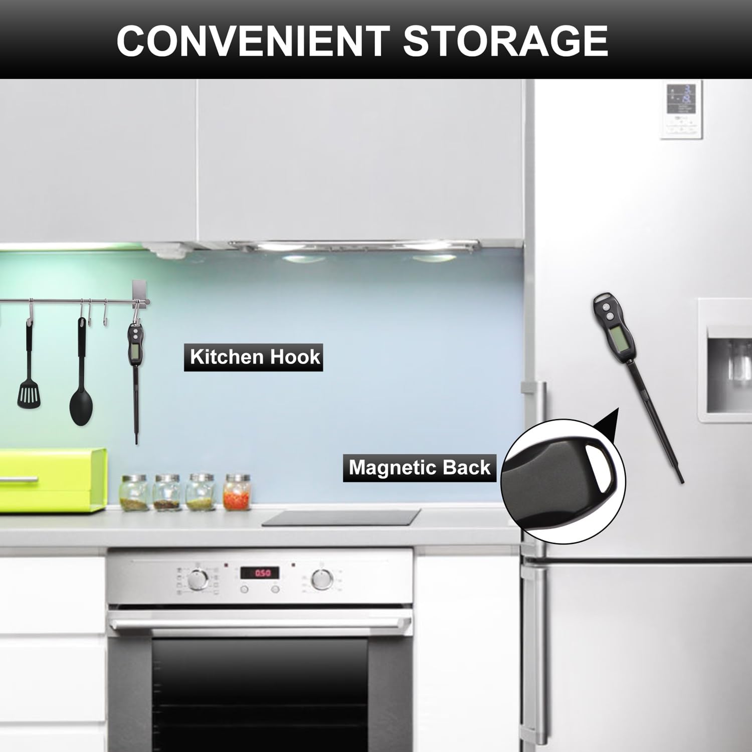 BRAPILOT Digital Meat Thermometer Backlight,Waterproof Instant Read Food Thermometer for Cooking Grilling BBQ Baking Liquids Beef Turkey (Black) - CookCave