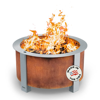 Breeo Smokeless FIrePit (X Series 24, Corten Steel) - 27.5" Smokeless Fire Pit for Outside - 62 lbs - Ideal for Families - Compatible with Wide Range of Breeo Accessories - Gifts for Dad - CookCave