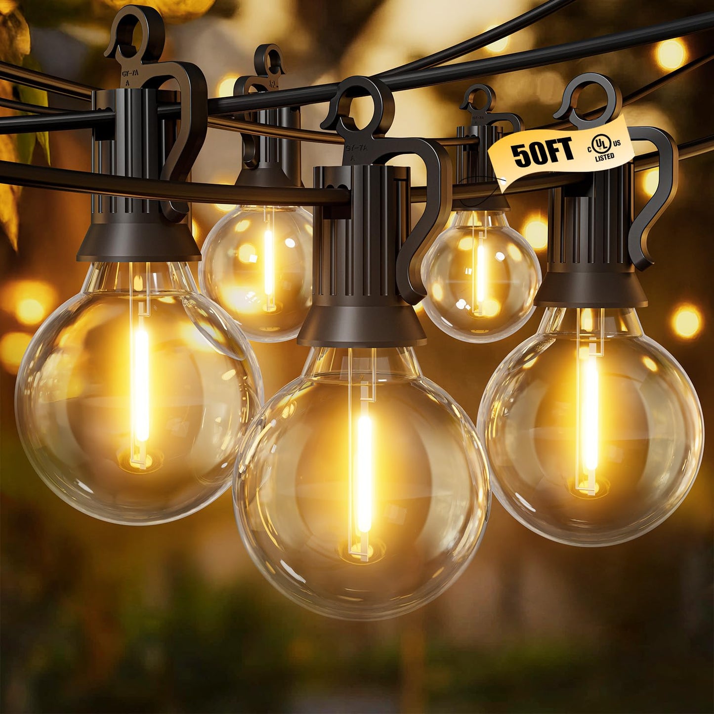 Brightown Outdoor String Lights - Connectable Dimmable LED Patio String Lights with G40 Globe Plastic Bulbs, All Weatherproof Hanging Lights for Outside Backyard Porch (50 ft - 25 LED Bulbs) - CookCave