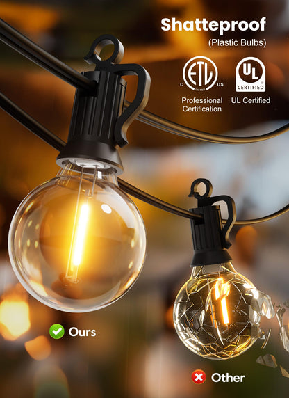 Brightown Outdoor String Lights - Connectable Dimmable LED Patio String Lights with G40 Globe Plastic Bulbs, All Weatherproof Hanging Lights for Outside Backyard Porch (50 ft - 25 LED Bulbs) - CookCave