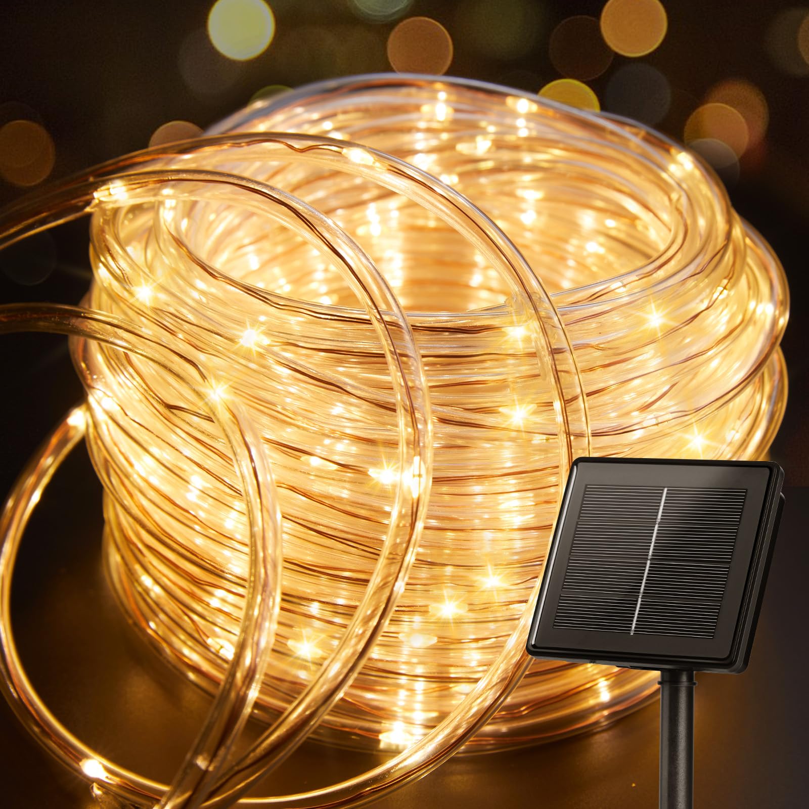 Brightown Solar Rope Lights, 39FT 100LED Outdoor Solar String Lights, IP65 Waterproof Solar Powered Fairy Lights with 8 Lighting Modes for Party Garden Yard Home Holiday Tree Decoration, Warm White - CookCave