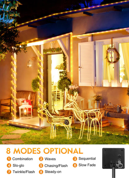 Brightown Solar Rope Lights, 39FT 100LED Outdoor Solar String Lights, IP65 Waterproof Solar Powered Fairy Lights with 8 Lighting Modes for Party Garden Yard Home Holiday Tree Decoration, Warm White - CookCave