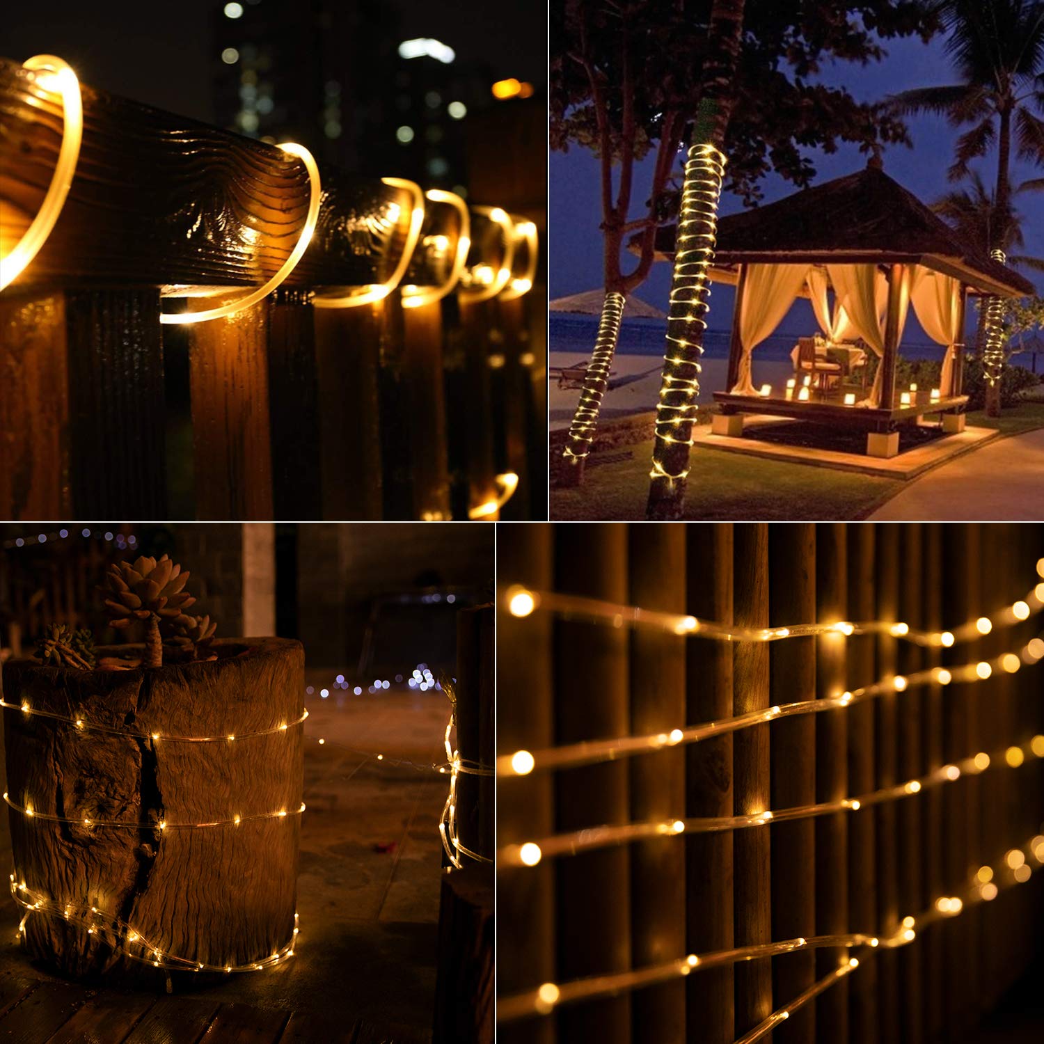 Brightown Solar Rope Lights, 39FT 100LED Outdoor Solar String Lights, IP65 Waterproof Solar Powered Fairy Lights with 8 Lighting Modes for Party Garden Yard Home Holiday Tree Decoration, Warm White - CookCave