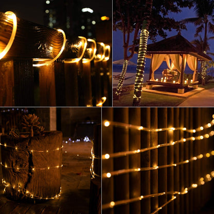 Brightown Solar Rope Lights, 39FT 100LED Outdoor Solar String Lights, IP65 Waterproof Solar Powered Fairy Lights with 8 Lighting Modes for Party Garden Yard Home Holiday Tree Decoration, Warm White - CookCave