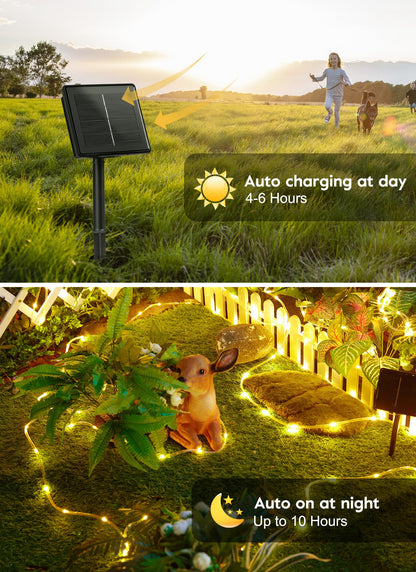 Brightown Solar Rope Lights, 39FT 100LED Outdoor Solar String Lights, IP65 Waterproof Solar Powered Fairy Lights with 8 Lighting Modes for Party Garden Yard Home Holiday Tree Decoration, Warm White - CookCave