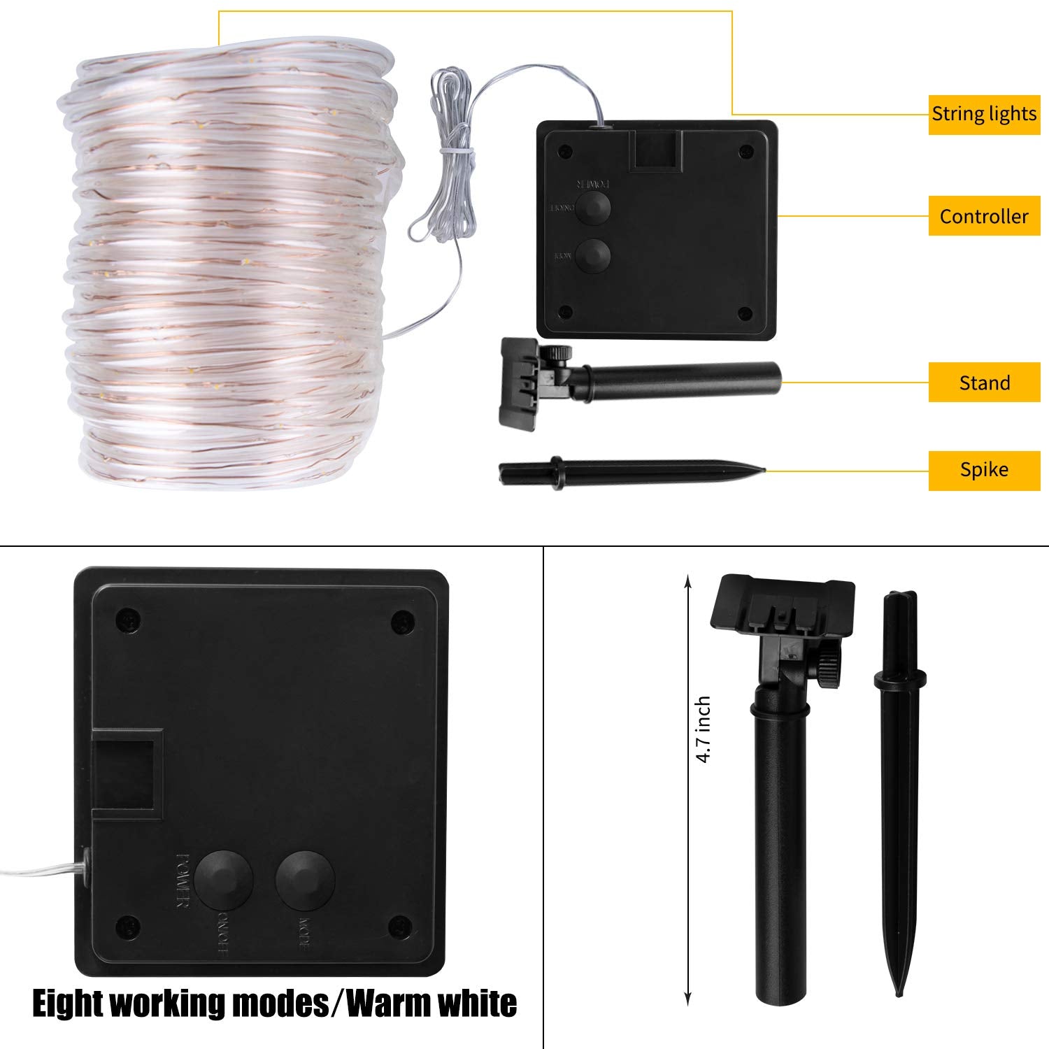 Brightown Solar Rope Lights, 39FT 100LED Outdoor Solar String Lights, IP65 Waterproof Solar Powered Fairy Lights with 8 Lighting Modes for Party Garden Yard Home Holiday Tree Decoration, Warm White - CookCave