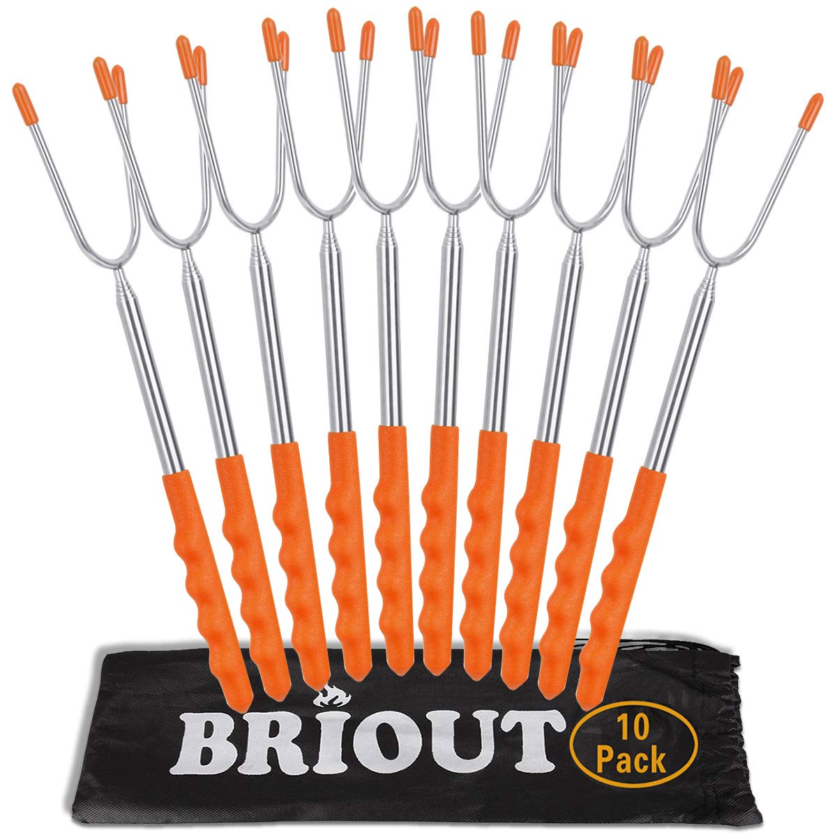Briout Marshmallow Roasting Sticks 10 Pack Extra Long 45’’ Stainless Telescoping Hot Dog Smores Skewers Kids Safe Barbecue Forks for Campfire, Bonfire and Grill - CookCave