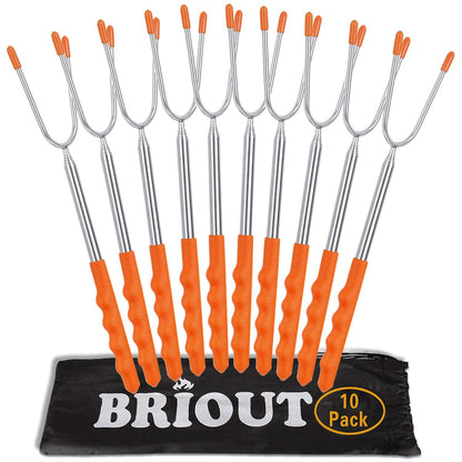 Briout Marshmallow Roasting Sticks 10 Pack Extra Long 45’’ Stainless Telescoping Hot Dog Smores Skewers Kids Safe Barbecue Forks for Campfire, Bonfire and Grill - CookCave