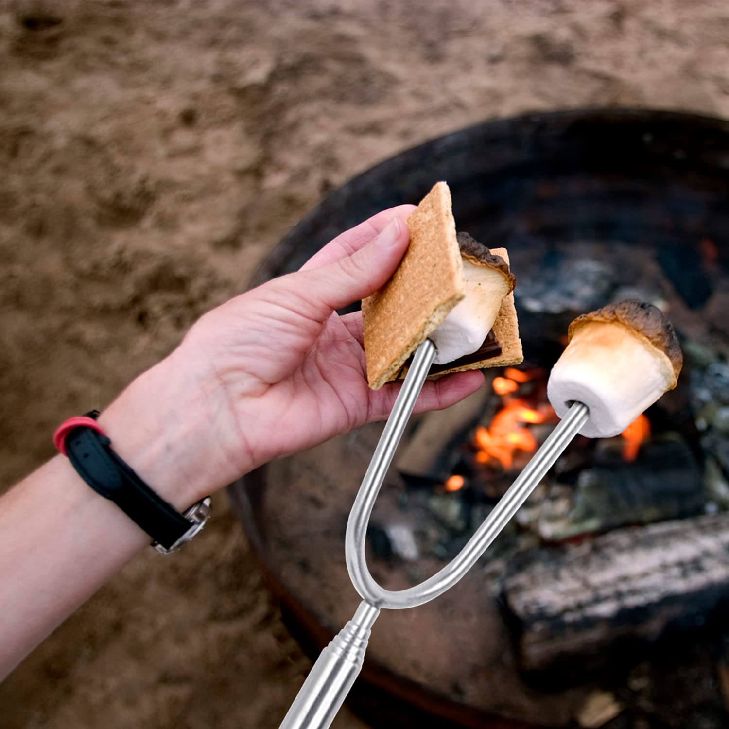 Briout Marshmallow Roasting Sticks 12 Colors Extra Long 45'' Stainless Telescoping Hot Dog Smores Skewers Kids Safe Barbecue Forks for Campfire, Bonfire and Grill(12 Count) - CookCave