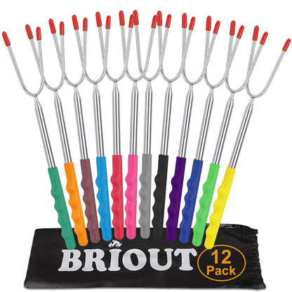 Briout Marshmallow Roasting Sticks 12 Colors Extra Long 45'' Stainless Telescoping Hot Dog Smores Skewers Kids Safe Barbecue Forks for Campfire, Bonfire and Grill(12 Count) - CookCave