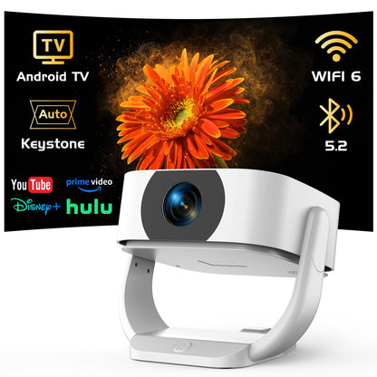 【Built-in Apps】Android Smart Projector with Electric Focus & Auto Keystone, Native 1080P Movie Projector with WiFi and Bluetooth, 270° Rotatable Portable Outdoor Projector for Phone/Laptop/HDMI/USB - CookCave